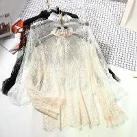 ราคา เสื้อผู้หญิงผ้าถักบางลายฉลุ แขนยาว คอปก ตาข่ายลูกไม้ รองพื้น (1733292412941272528)