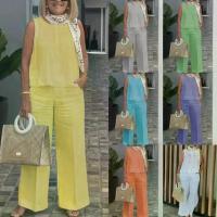 ราคา ชุดผ้าลินินผ้าฝ้ายผู้หญิง เสื้อแขนกุด กางเกงขากว้าง เซ็ต 2 ชิ้น ใหม่สำหรับปี 2025 ชุด สูท ผู้หญิง ชุด สงกรานต์ เดรส อัด พลีท ชุด อายิโนะโมะโต๊ะ พร้อม กางเกง ชุด เซต ไซส์ ใหญ่ (1731695458079966963)