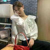 ราคา เสื้อแขนยาว ผ้าคอตตอน สีขาว คอวี ดีเทลคอเสื้อแต่งระบาย แขนพอง ผูกโบว์ด้านหน้า ให้ลุคที่ผสมความหวาน ความหรู(-คอตตอนขาวปกพอง14) (1734248374272558662)