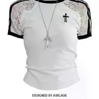 ราคา เสื้อยืดแขนสั้น สไตล์อเมริกัน ลูกไม้ประกบ สำหรับผู้หญิง ดีไซน์ทรงสลิมฟิต แขนสั้น สีขาว เหมาะสำหรับฤดูร้อน ใหม่ในปี 2025 (1732307505984932633)