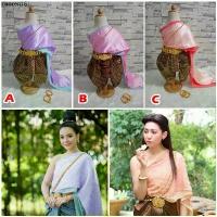 ราคา จัดส่งเฉพาะจุด ชุดไทยสไบผ้าซาตินพร้อมโจงกระเบน การะเกด สีม่วง/สีชมพู/สีโอรส (1732783967108695458)