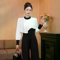 ราคา ชุดจัมพ์สูทผู้หญิง GERUIOUDIAN สีดำ-ขาว ดีไซน์พลีตตัดกัน ขากว้าง แขนพอง สไตล์แฟชั่นสิงคโปร์ปี 2026 ทรงเรียบหรู เหมาะสำหรับงานเลี้ยงรับประทานอาหารและเดท จ้า ชุด สั่ง ตัด แต่งงาน ไทย (173398954822254784