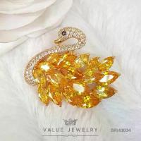 ราคา เข็มกลัด ฝังคริสตัลแท้ ลายหงส์ สีทอง คริสตัลส้ม ขนาดใหญ่ เครื่องประดับ BRH0034 ValueJewelry (1733355262761338342)