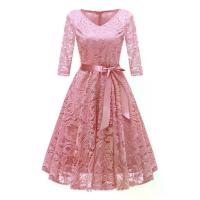 ราคา ชุดคนอ้วน เดรสออกงานไซส์ใหญ่ ลูกไม้ยืดเกรดเอ แขน 3 ส่วน ชุดยาวคลุมเข่า(สีทอง สีชมพู สีเทา), (1733453398653700026)