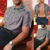 ราคา เสื้อเชิ้ตผู้ชายสไตล์ดิสโก้ยุค 70 สีเงิน ประดับเลื่อม แขนสั้น กระดุมด้านหน้า (1733869694088807876)