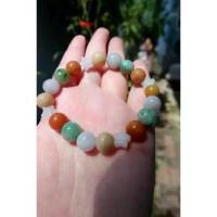 ราคา สร้อยข้อมือหินมงคล #หยกเจไดต์ สีเหลือง ขาวฟ้า เขียว และแดง คั่นด้วยหยกขาวแกะเป็นรูปดาว (1733935756478940336)