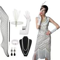 ราคา ชุดเลื่อมย้อนยุค สไตล์ 1920S ชุดราตรีแกสบี้ผู้หญิง พร้อมที่คาดผมขนนก ชุดแปดชิ้น (1732955721363719911)