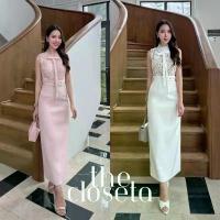 ราคา THE CLOSETA : LB525 ชุดเซ็ทเสื้อลูกไม้แขนกุดคอปีนแต่งโบว์+กระโปรงทรงสอบ+เข็มขัด (1734252719350645918)