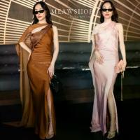 ราคา #7298 SML Maxi เดรส ไหล่เฉียงระบายอก แต่งสไบซีทรู ชุดออกงาน ชุดไปงาน ชุดราตรี ธีมสีชมพู ชุดเพื่อนเจ้าสาว สวยๆ Vshop (1733933518433846692)