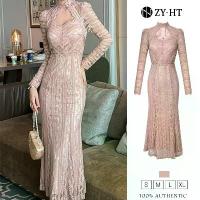 ราคา เดรสผู้หญิง เดรสสีชมพู แขนยาว เดรสหางปลา เดรสทำงาน เดรสลูกไม้ เดรส เดรสแต่งงาน สไตล์ฝรั่งเศส 20939 (1734193380719821870)