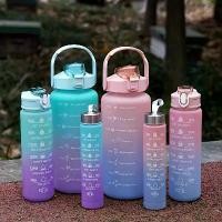 ราคา ขวดน้ำกีฬา 3 ชิ้น ป้องกันการรั่วซึม พร้อมหลอดและเครื่องหมายเวลา - เหมาะสำหรับสำนักงาน โรงเรียน ยิม และการออกกำลังกาย - ขนาดใหญ่ 2 ลิตร/64 ออนซ์, 900 มิลลิลิตร/32 ออนซ์ และ 500 มิลลิลิตร/15 ออนซ์ (1733
