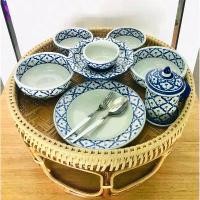 ราคา ชุดขันโตก 20 นิ้ว พร้อม(จาน+ถ้วย+ช้อนส้อม+แก้วน้ำ+พาน) ชุดโตกอาหาร งานเซรามิค ลายคราม โตกหวาย (ราคาต่อเซ็ท) (1733418589693969891)