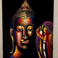 ราคา ภาพวาด/บนผ้ากำมะหยี่ (ผ้าสีดำ) ขนาด 28 x 40 นิ้ว (ไซร้จัมโบ้) ภาพมงคล วาดด้วยสีน้ำ สีสะท้อนแสง (1734222487739860407)