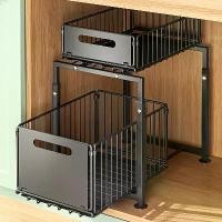 ราคา ตู้เก็บของใต้ซิงค์สองชั้นพร้อมลิ้นชักโลหะที่ดึงออกได้ ตู้เหล็กสำหรับห้องครัวและห้องน้ำ ปรับความสูงได้ สีดำ กล่อง เก็บ เครื่องประดับ ใส่ ขนม ปี๊บ เครื่อง สําอาง มี กระจก กระเป๋า (1734147170998715457)