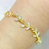 ราคา สร้อยข้อมือฝังเพชร ใบมะกอก สร้อยเพชร เครื่องประดับ ทองโคลนนิ่ง 02 (1734159045439292526)