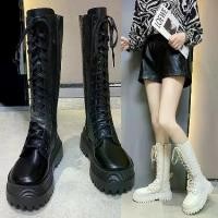 ราคา OhBlablaShoes พร้อมส่ง รองเท้าบูทยาว เชือก ซิปยาว สีครีม , ดำ (1733886528058066650)