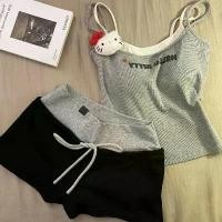 ราคา Fake Two-Piece Camisole Pajamas for Women Spring Summer New Style with Doll Vest and Shorts Homewear Set Free Shipping (1734028453702502137)