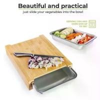 ราคา Bamboo Cutting Board With 2 Drawer Tray Home Chopping Board Vegetables Fruits Cutter Board and Slicer Potatoes Fries Cutter Set (1734237020534965978)