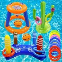 ราคา Swimming Pool Float Toy Game Set - Float Basketball Frame and Loop Throwing Game, Summer Fun Water Play Equipment, Includes Pool Basketball Stand, Basketball and Loop, Gifts for Family and Friends (17