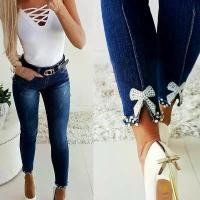 ราคา Factory Direct Cross-Border European and American Slim Fit Jeans for Women, Slimming Butterfly Embroidery Beaded Split Skinny Pencil Pants (1733649394293049035)