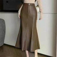 ราคา Seoulish Vintage High Waist PU Leather Skirt for Women Autumn Winter Pencil Skirt (1733194287965767120)