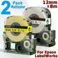 ราคา COD 2 Pack 12mm Black on White + Black on Yellow for Epson LC-4WBN LC-4YBP for KingJim SS12KW SC12YW Print Tape Cartridge for Portable Label Printer LabelWorks LW-300 LW300 LW-40 (1734368632402773131)