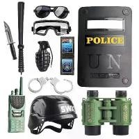 ราคา [Tiktok] Police toys, Police toys, police supplies, cosplay police uniform, gun toy, police helmet, kids toys set of 8 PCs, various accessories, plastic products. (1733950841981797536)