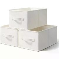 ราคา 3 Pack Fabric Storage Bins for Shelves | 14¾" L*10¼" W*8¼" H Closet Storage Bins | Collapsible Closet Organizers for Clothes | Linen Clothes Bins | White & Ivory (1733618595248964908)