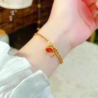 ราคา Gold Plated 999 Imitation Gold Plated K Gold Burnt Blue Koi Fish Sparkling Disco Bead Bracelet Women's Lucky Charm Seal Bracelet (1733684541097412566)