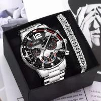ราคา 2Pcs![Jam Tangan Lelaki+ Accessories Set ] Luxury Men's Fashion Quartz Watch with Gold Bracelet Stainless Steel Luminous Business Clock Calendar Waterproof Watch For Men (1733341724800681096)