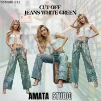 ราคา AMT#8211 (S -4XL)CUT OFF JEANS WHITE GREEN กางเกงยีนส์ขายาว พิมพ์ลายโบว์ สายแฟชั่น must have!! (1734204208459056529)
