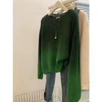 ราคา Gradient Green Elegant Knitted Sweater for Women 2025 Autumn Winter New Vintage Pullover Loose Sweater Casual Outerwear Lazy Top (1733572671331665390)