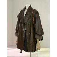 ราคา Coffee-colored Leather Jacket for Women, Loose Fit, Slimming Look, Spring and Autumn Season (1733672555103945847)