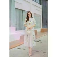 ราคา OR2314 เดรสขาวยาว ลูกไม้แต่งซีทรูเนื้อนิ่ม ปักแต่งลายช่วงอก ใส่เที่ยวใส่ทำบุญ งานป้าย Orange Juice (1734064483403662654)