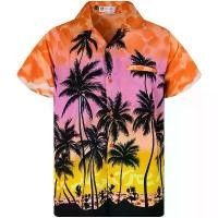 ราคา Orange And Purple Sunset Palm Tree Print Short Sleeve Button Down Shirt Ideal For Hawaiian Casual Daily And Vacation Outfits (1734361368426153955)