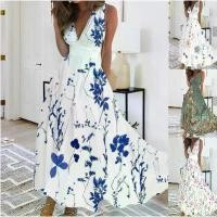 ราคา European and American Women's Summer New V-neck High Waist Sleeveless Printed Sexy Tank Dress (1733461482597091259)