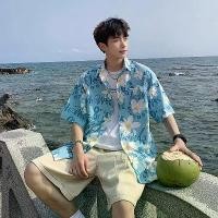 ราคา Summer Printed Short Sleeve Youth Shirt Men Thin Style Handsome High-end Loose Plus Size Non-iron Shirt Trendy (1734033009892165378)
