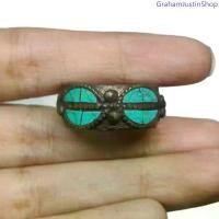 ราคา แหวนหินเทอร์ควอยส์ แหวนทองเหลือง ขนาด 59 Rare Unique Turquoise Ring Brass Size 59 or 9US Jewelry Vintage Ethnic Art COD (1733616390674679442)