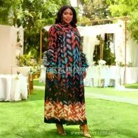 ราคา Miaykie Three-Dimensional Pleated Fashion European and American Print Color-Block Loose Middle Eastern Long Dress Women's Plus Size (1733489771715659599)