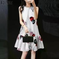ราคา Celmia ZANZEA Korean Style Women Sleeveless Round Neck Sundress Floral Print Mermaid Dresses #11 (1732958845481092163)