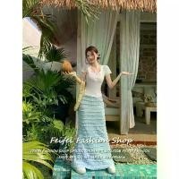 ราคา [Tiktok] [Women's Floral Print Casual Fishtail Skirt]Women's Retro Floral Print High Waist Skirt, Loose Casual Fishtail Skirt, Summer (1734349258352395932)