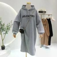 ราคา Sports fashion autumn niche lazy style V letter print loose casual long sleeve sweatshirt loose slimming dress for women (1733309629122708806)