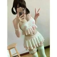 ราคา Women Y2k Sweet Bikini Set Japanese Kawaii Print Ruffles Lolita Swimsuit Crop Top + Skirt 2 Pieces Beach Swimsuit (1733606528304055723)