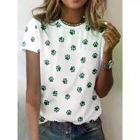 ราคา Cute Green Animal Footprint Pattern Full Body Print Pullover Short Sleeve Crew Neck Quick Dry T-Shirt - Women's Summer Fashion Cartoon T-Shirt Comfort Top, Summer Fashion Women's T-Shirt (173429026020