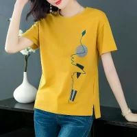 ราคา Short Sleeve T-Shirt for Women 2025 New Summer Korean Style Loose Plus Size Artistic Print Tee Top Trendy (1733352080562553905)