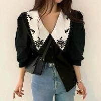 ราคา เสื้อเบลาส์แขนฟองทรงหลวมสำหรับผู้หญิง เสื้อเบลาส์ ท๊อป (1734372462166771671)
