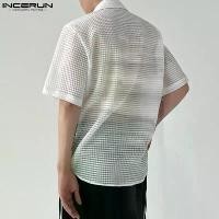ราคา เสื้อเชิ้ตแขนสั้นผู้ชาย INCERUN คอวี ลายทาง ลำลอง ซีทรู ชุดชายหาด เสื้อเบลาส์ (1732262708206995567)