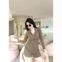ราคา jumpsuit จั๊มสูท ชุดจั๊มสูท เดรสสั้นจั๊มสูท ขาสั้นแขนยาวกระดุมหน้า jumpsuit จั๊มสูท ชุดจั๊มสูท เดรสสั้น (1733540541233268419)