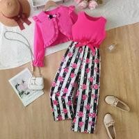 ราคา ชุดเด็กผู้หญิง เสื้อแจ็คเก็ตแต่งลูกไม้สีชมพู เสื้อกั๊ก ชุดจั๊มสูท ลายทางสีดำและขาว ชุดสองชิ้นสำหรับเด็ก (1733574056987035075)