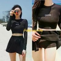 ราคา ชุดว่ายน้ำ ทูพีช เสื้อเอวลอยสีดำแขนยาวกันUV YY1871 กระโปรงบานเอวสูง ซับใน (1733045261944521893)